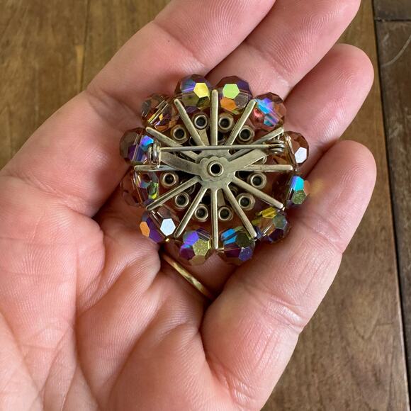 Vintage Transparent Brown AB Crystal Prong Set Rivet Bead Brooch Jewelry - Picture 4 of 4